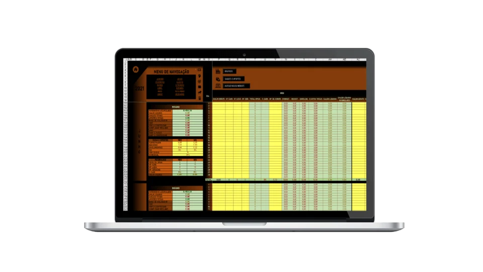 A planilha aberta num tablet